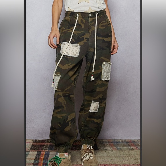 POL. 💚 Camouflage Cargo Patchwork Jogger Pants - Picture 2 of 6